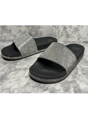 Madden NYC Platform Black Sparkle Bling Flip Flop Slide On Casual Women's 9.5